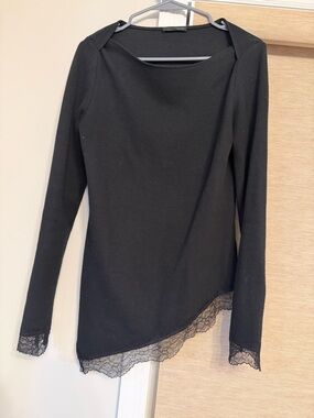Zara Black Long-Sleeve Top with Lace Trim